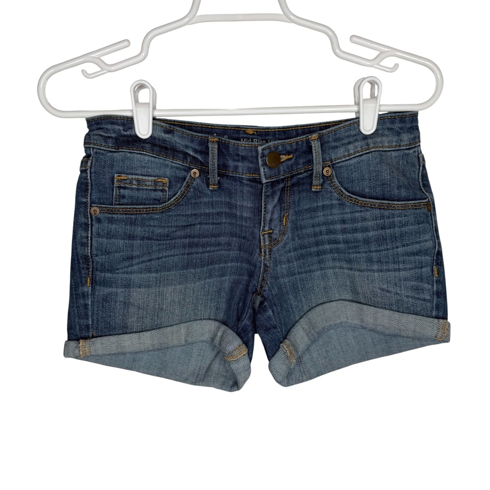 Mossimo‎ Denim Mid Rise Midi Jean Shorts Blue Size 00/24 Cuffed Stretch Festival
